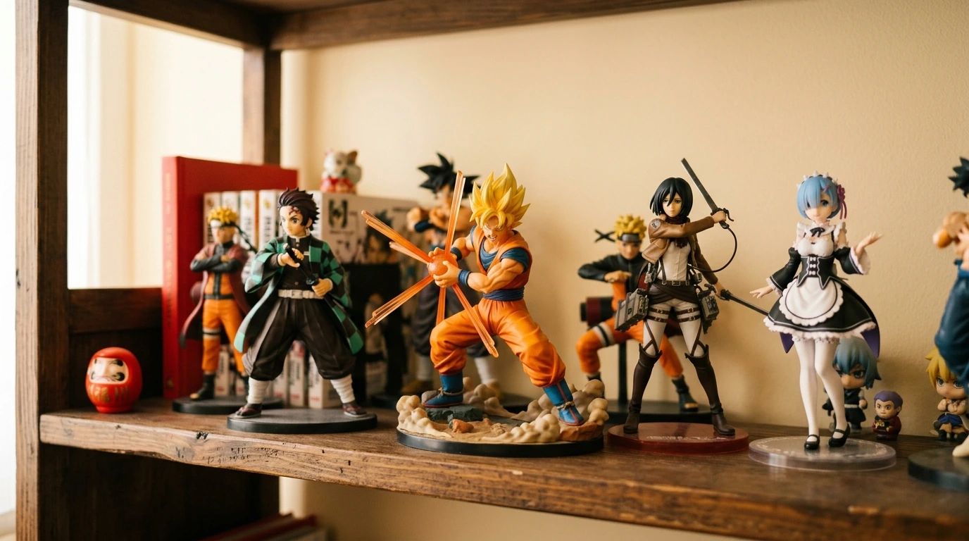 Action figure anime in vetrina