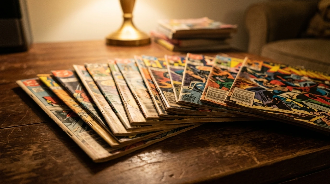 Fumetti su scaffale vintage