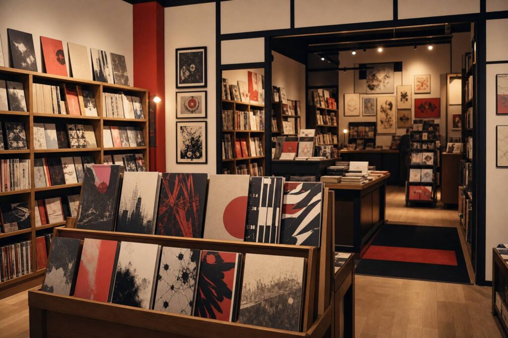 Intérieur chaleureux d'une librairie de bandes dessinées