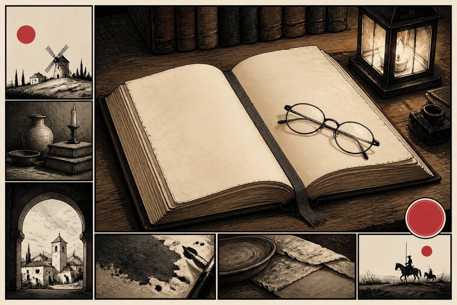 Vieux livre relié ouvert sur une table avec des lunettes