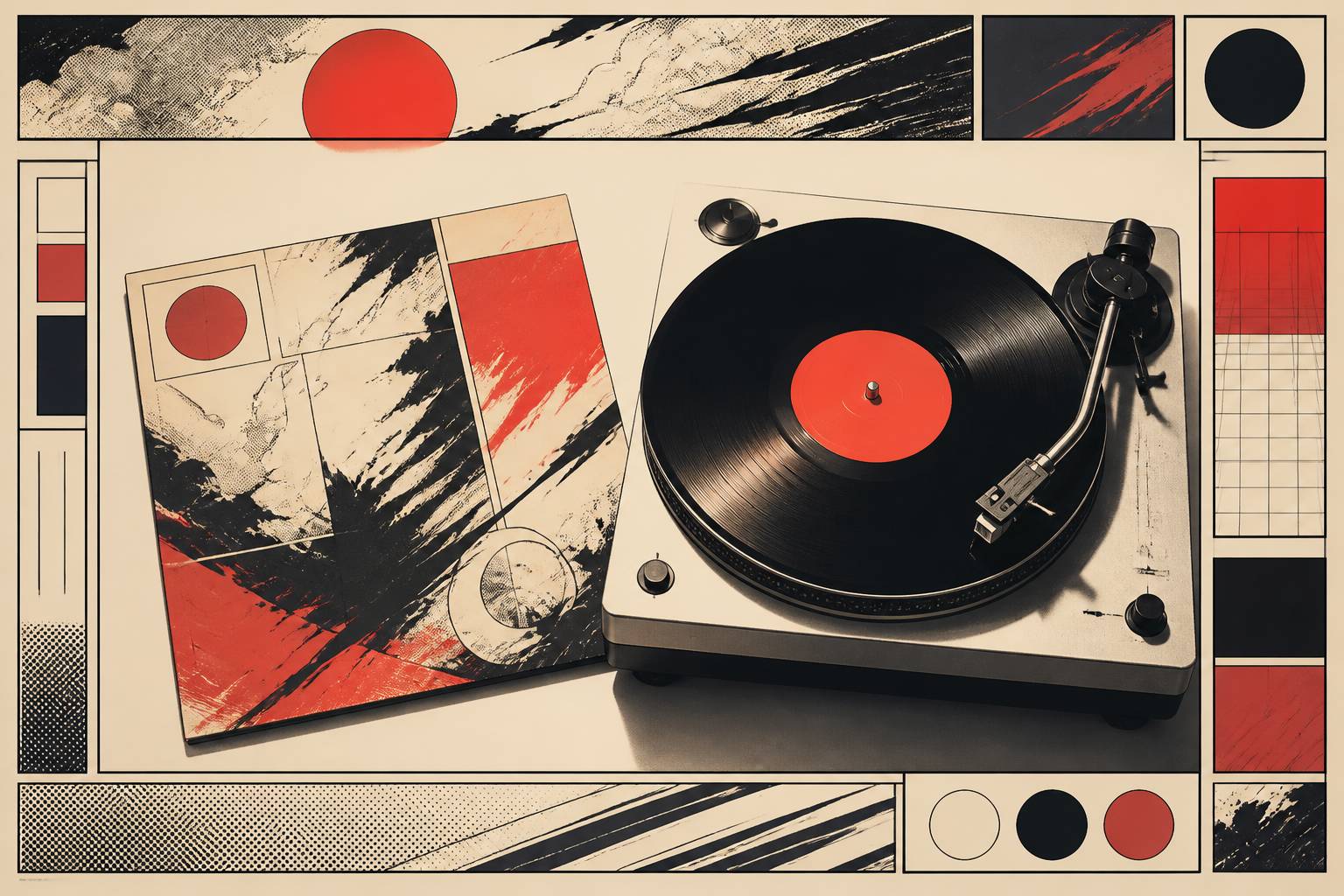 Vinile con copertina illustrata in stile manga posato sul giradischi