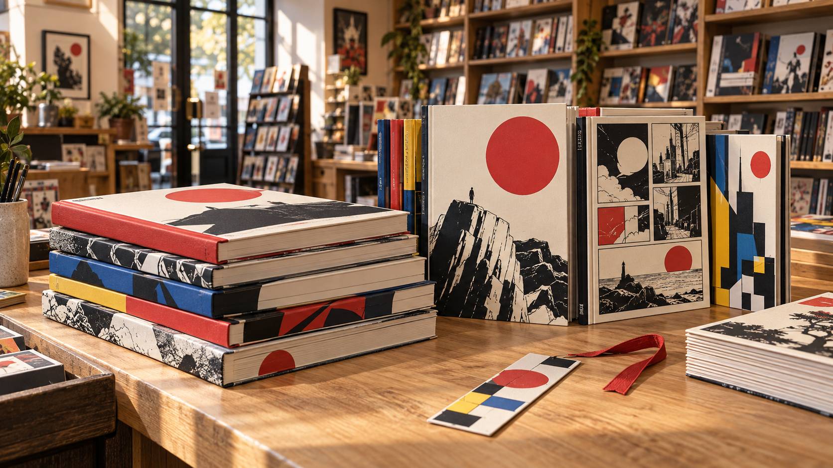 Détail d'albums de bande dessinée aux couvertures abstraites