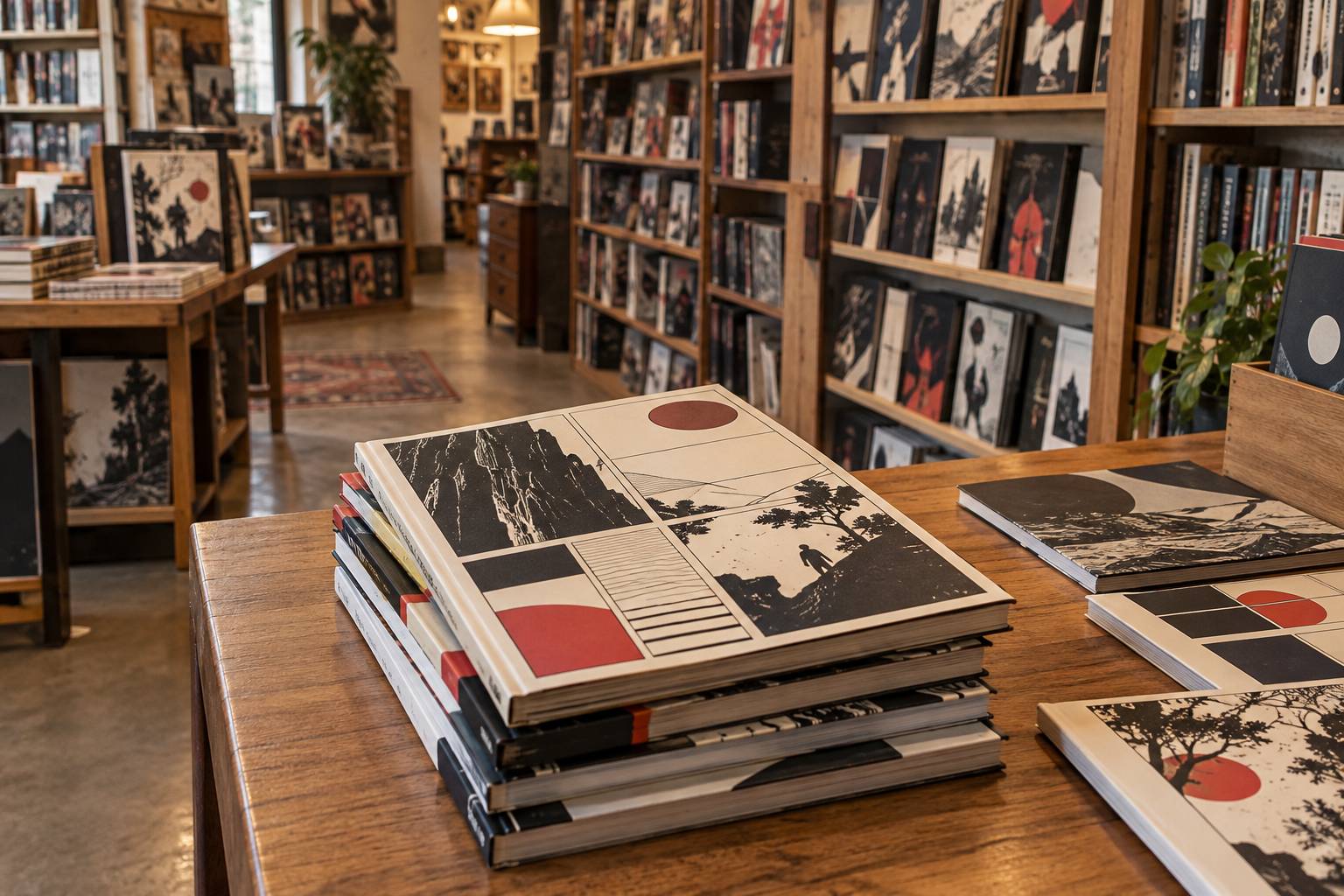 Gros plan sur une pile d'albums de bande dessinée aux couvertures graphiques